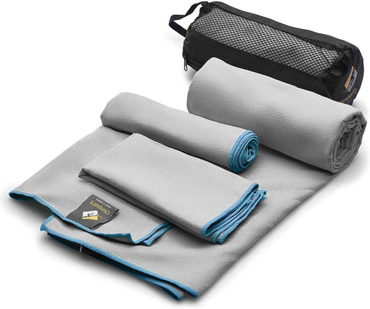 Olimpiafit Quick Dry Towel - 3 Size Pack of Lightweight Microfiber Travel Towels W/Bag - Fast Drying Towel Set for Camping, Beach, Gym, Backpacking, Sports, Yoga & Swim Use