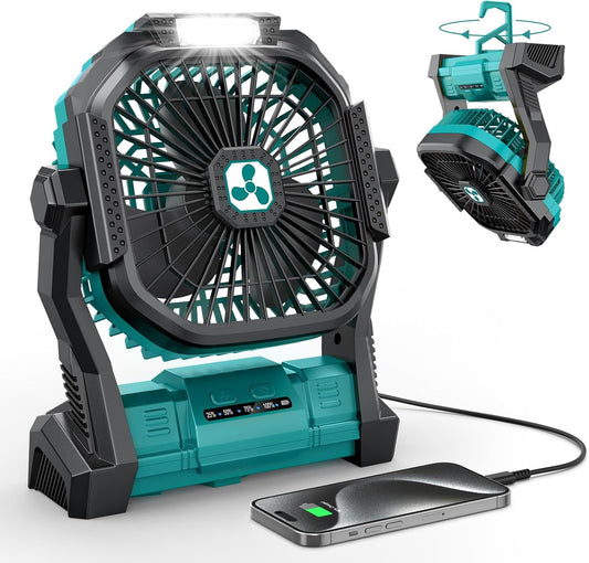 Portable Fan Rechargeable, 20000Mah Cordless Battery Powered Fan with LED Lantern Battery Operated for Travel Bedroom Home Camping Tent Office Beach Desk Fishing Table