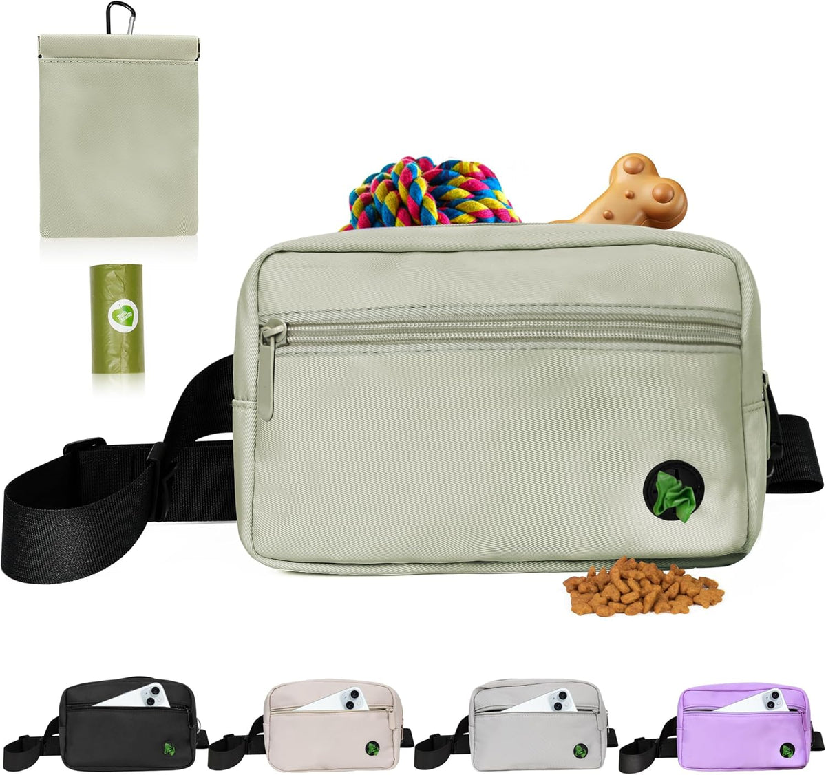 Puppy Dog Treat Pouches for Pet Training Treat Bag, Dog Walking Fanny Pack with Carabiner, Built-In Poop Bag Dispenser & Reuse Dog Poop Holder, Puppy Pet Treat Waist Belt (Green)