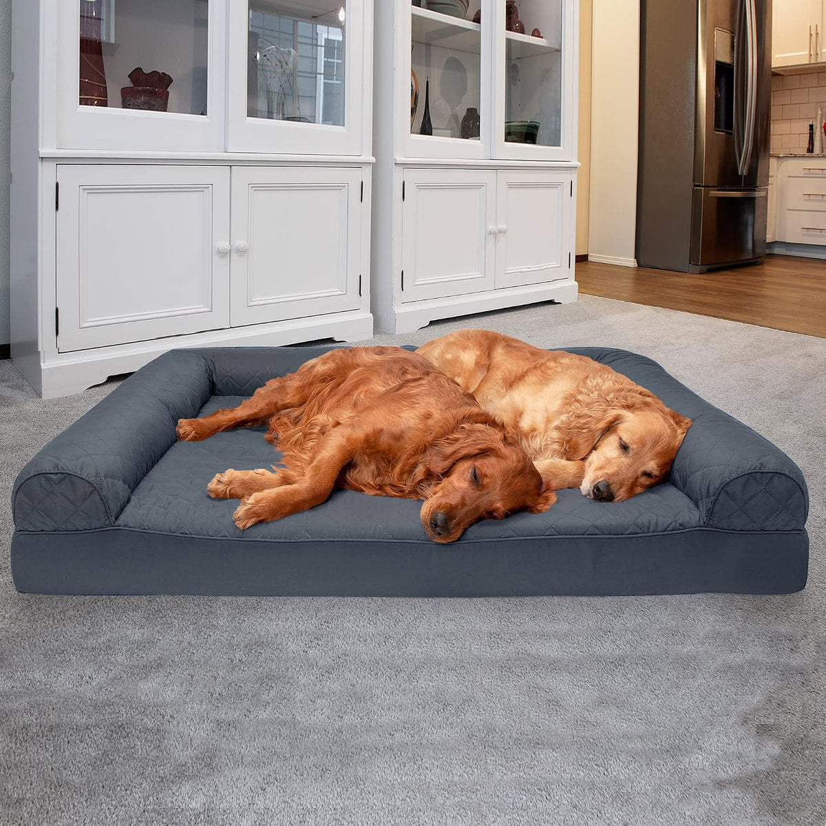 Furhaven Orthopedic Dog Bed for Large Dogs W/ Removable Bolsters & Washable Cover, for Dogs up to 125 Lbs - Quilted Sofa - Iron Gray, Jumbo Plus/Xxl