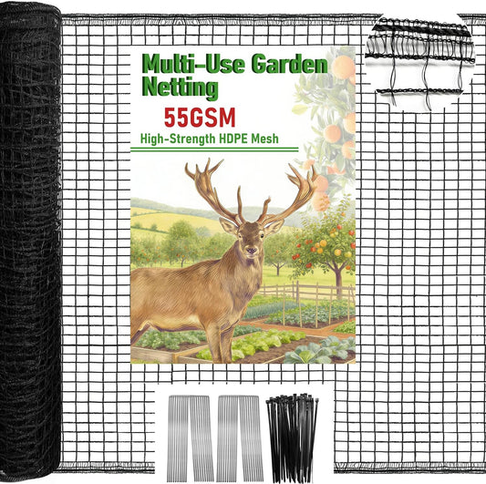 4 X 75Ft Deer Fence Netting, Heavy Duty Plastic Mesh Fence Deer Netting, 55GSM Deer Fence for Garden, Reinforced Edges anti Bird Netting Mesh for Trees Vegetable Raised Bed(55Gsm, 4 X 75Ft)