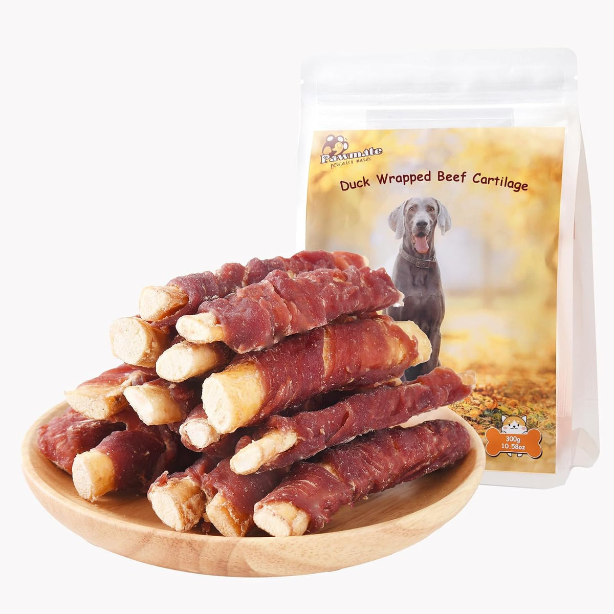 Pawmate Dog Treats Duck Wrapped Beef Cartilage Long Lasting Snacks 10.6 Oz