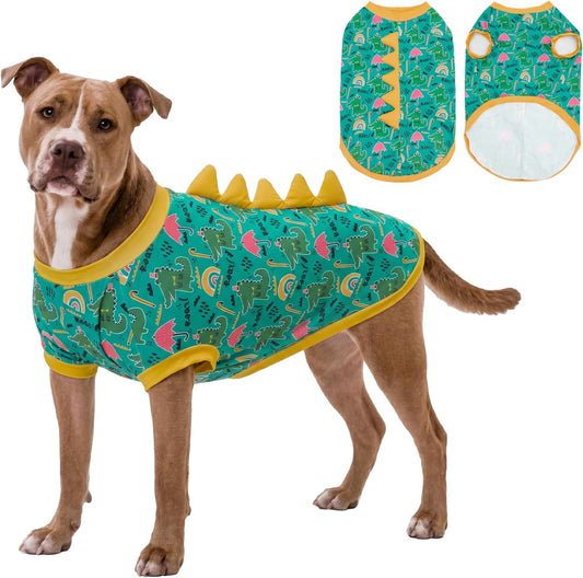 UPF 50+ Sun Protection Dog Shirt - Sleeveless Cooling Vest for Large Dogs Boy, Quick-Dry Pet T-Shirt with Funny Dinosaur Horns, UV Protective Breathable Dog Clothes U-COSBX12XL