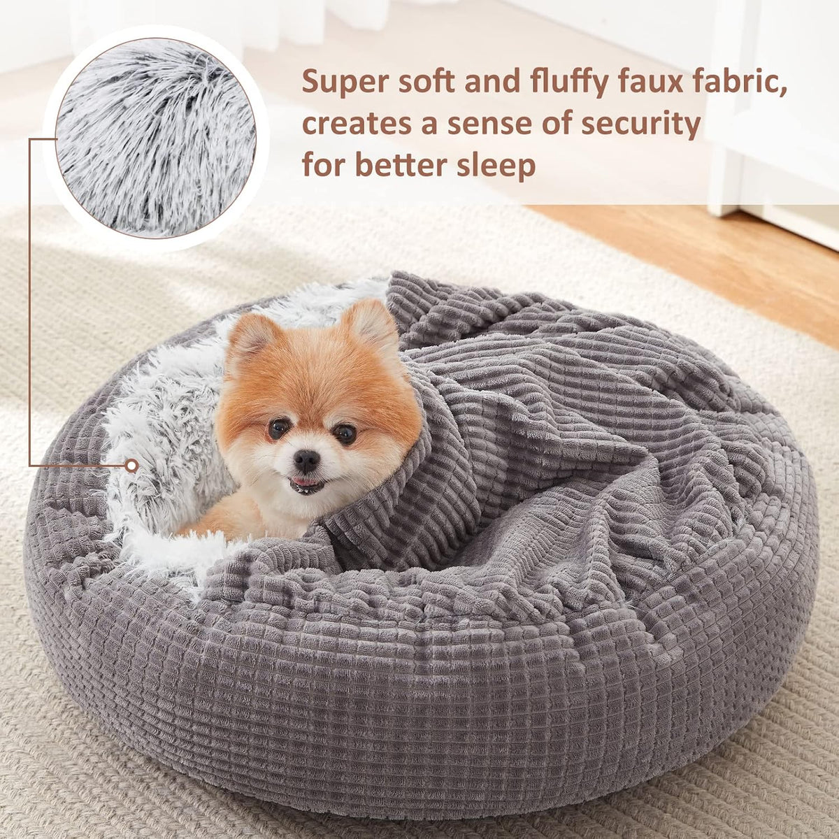 MIXJOY Small Dog Bed Cat Bed with Blanket Attached Donut Washable, 23In