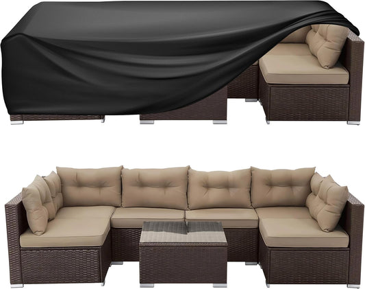 WLEAFJ Patio Furniture Covers Rectangle, Outdoor Table Covers Waterproof, Heavy Duty Outdoor Furniture Cover, Patio Sectional Set Cover 128"L X 84"W X 28"H, Black