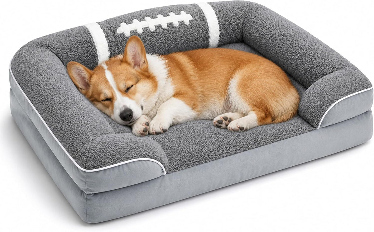 Orthopedic Dog Bed 28X22Inch,Egg Crate Foam Pet Bed with Removable Bolsters for Small Dogs & Cats up to 30Lbs,Fully Detachable Design& Non-Slip Bottom (Grey, Size M)