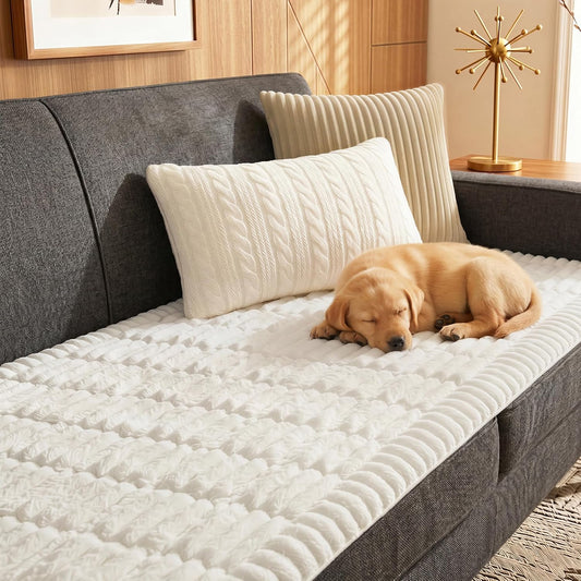 Fixwal Waterproof Flannel Dog Couch Cover, 27.6" X 70.9", White