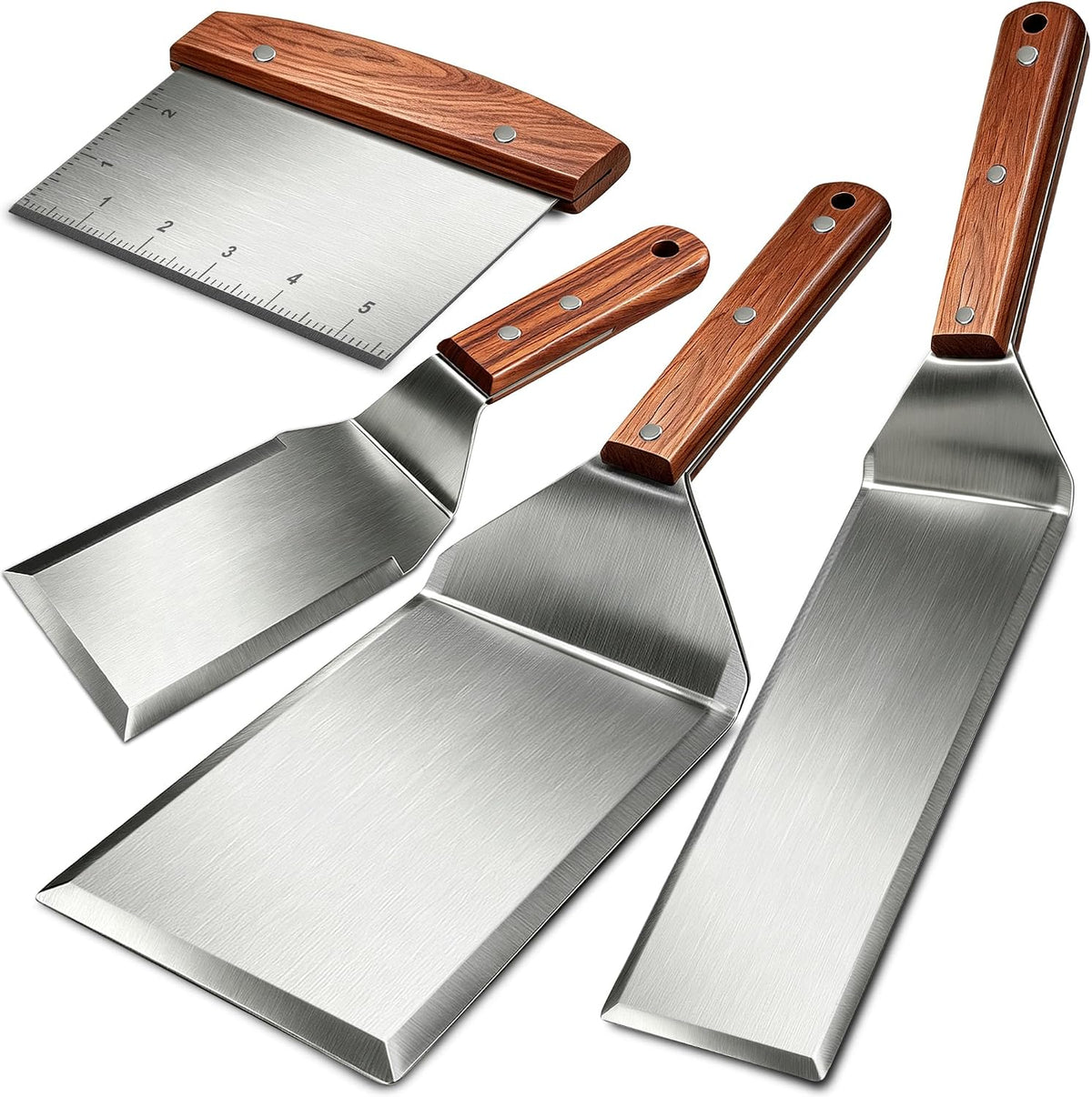 4 Piece Thicker Stainless Steel Full Tang Griddle Spatula Grill Tools