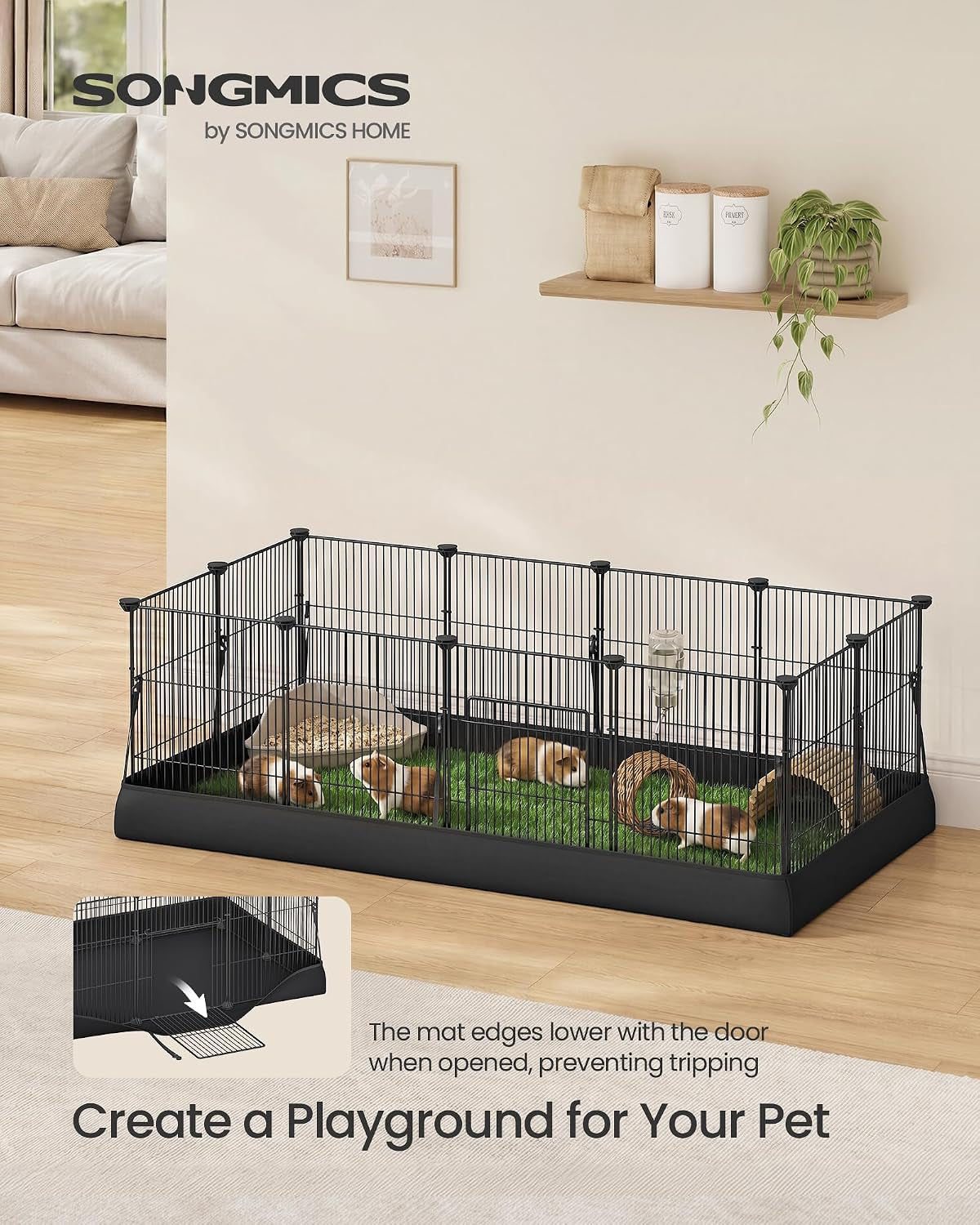 SONGMICS Guinea Pig Cage, Steel Wire Small Animal Enclosure