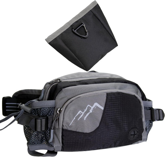 Dog Walking Fanny Pack with Removable Treat Pouch & 2 Retractable 300Ml Water Bottle Holders, No Spill Magenetic Clasp - Hands-Free Pouches Training Waist Bag for Dog Owners, Poop Bag Dispenser