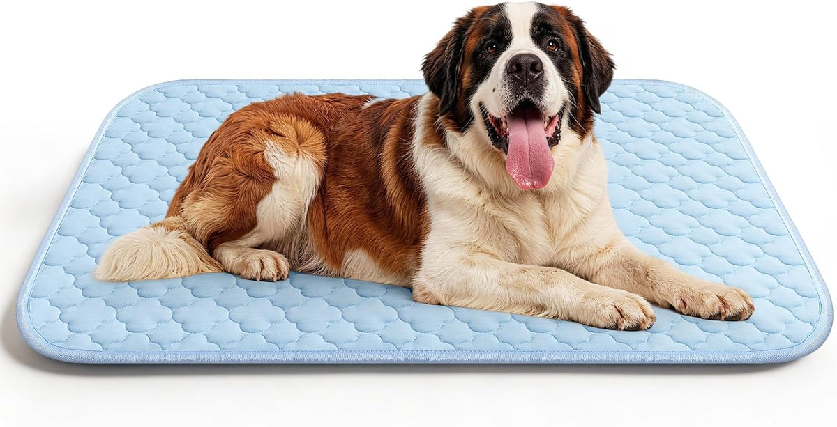 Cooling Mat for Dogs Extra Large 43" X 31", Cooling Pet Bed W Ice Silk Fabric & Waterproof Cover, Summer Cool Pad for Dogs, Non-Slip Washable Pet Blanket for Crate Kennel (Cryo Ice Blue)