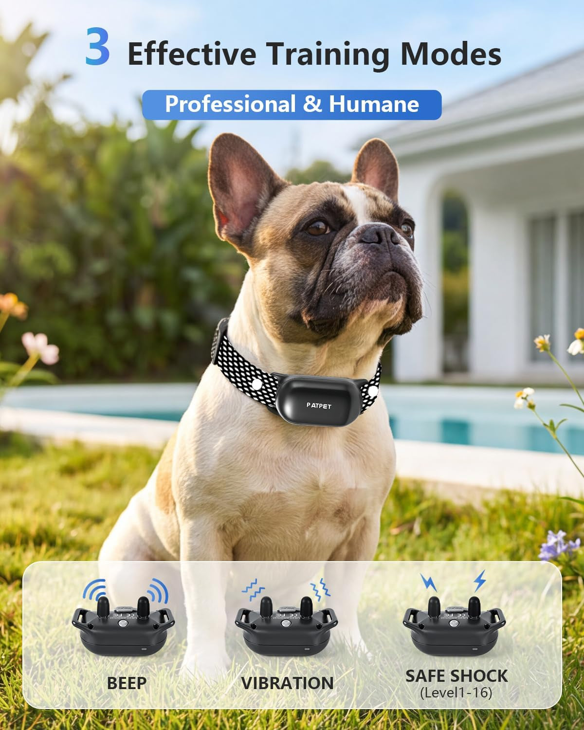 PATPET Shock Collar for Dogs - 4000FT Dog Training Collar with Remote, IPX7 Waterproof 4 Modes(Beep/Vibration/Shock/Safe) Dog Shock Collar, Rechargeable E-Collar for Small Medium Large Dogs(Dark Grey)