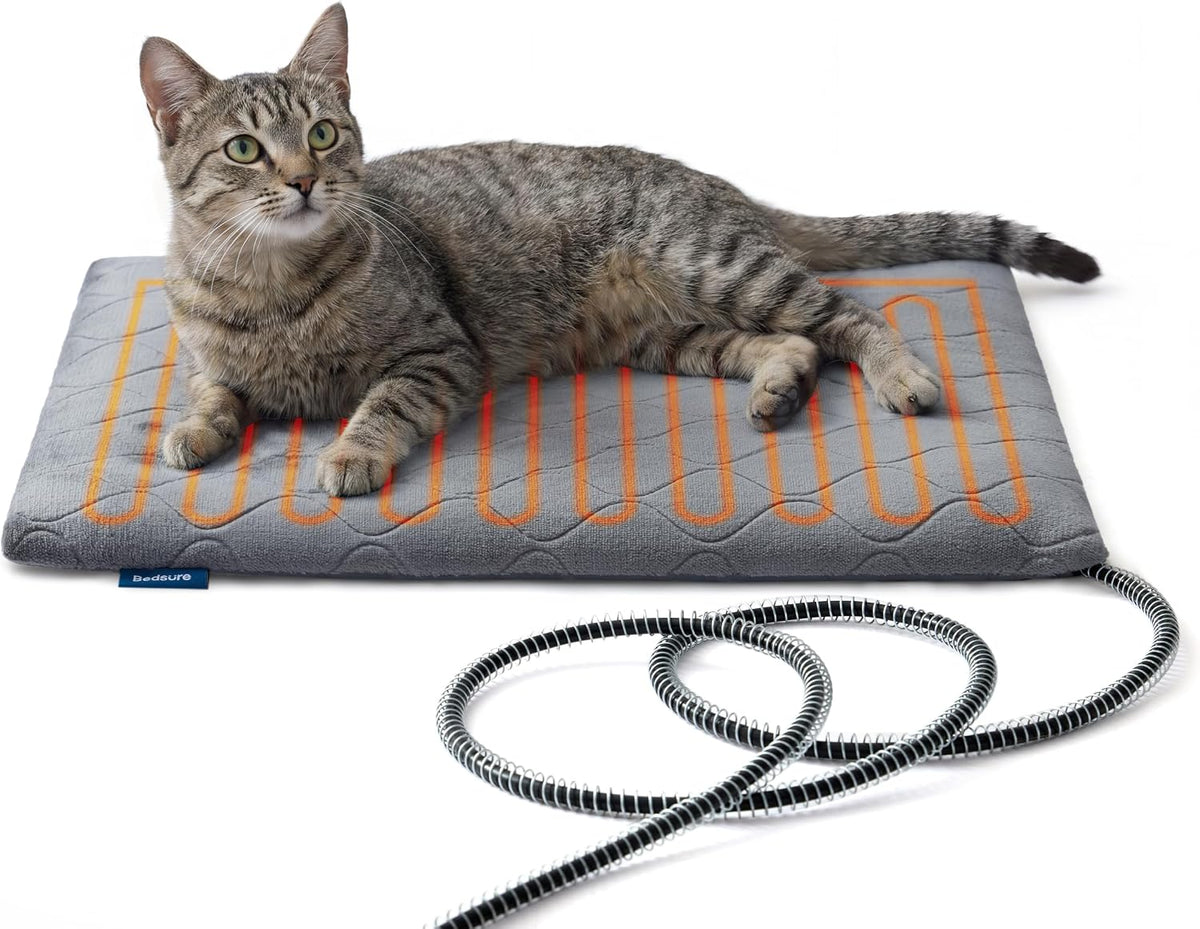 Bedsure Heated Cat Bed, Outdoor Heating Pad for Cats, 19.7"X15.7", Grey