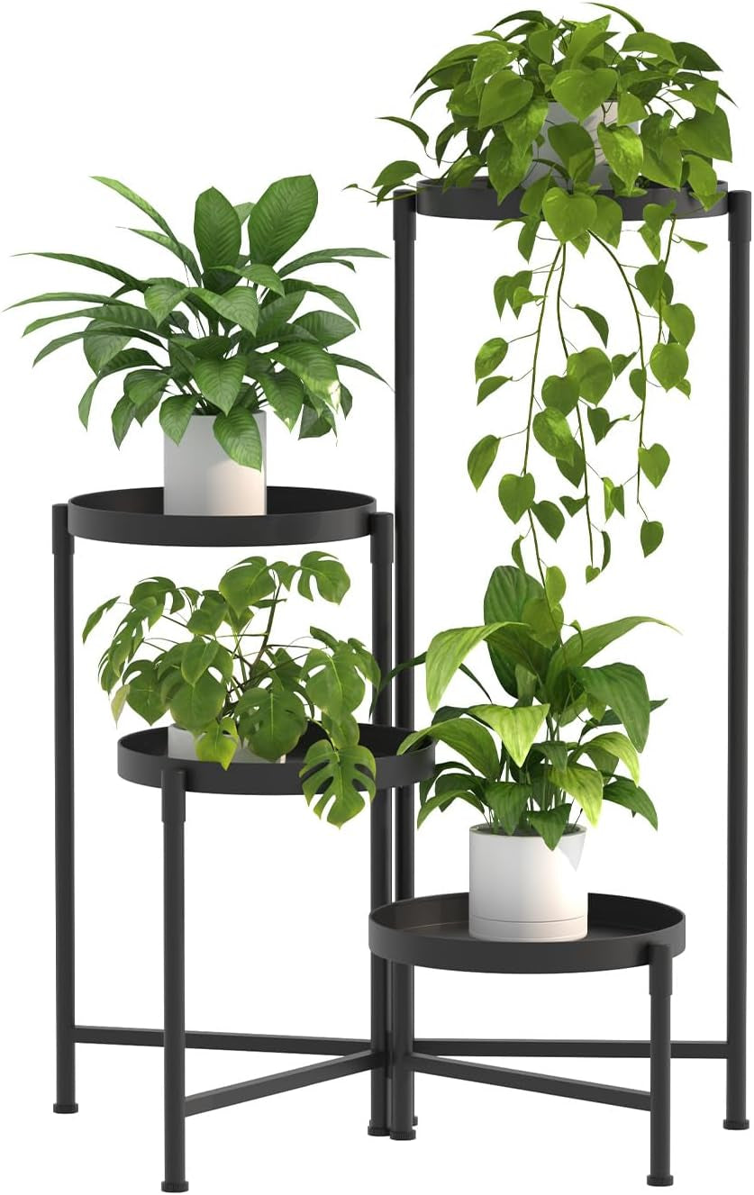 Aboxoo 4 Tier Metal Plant Stand Modern NEW, Indoor Outdoor Multi-Tiered Plant Stand Display Tray, Flower Pot Stand for Indoor Home Outdoor Patio Balcony Yard