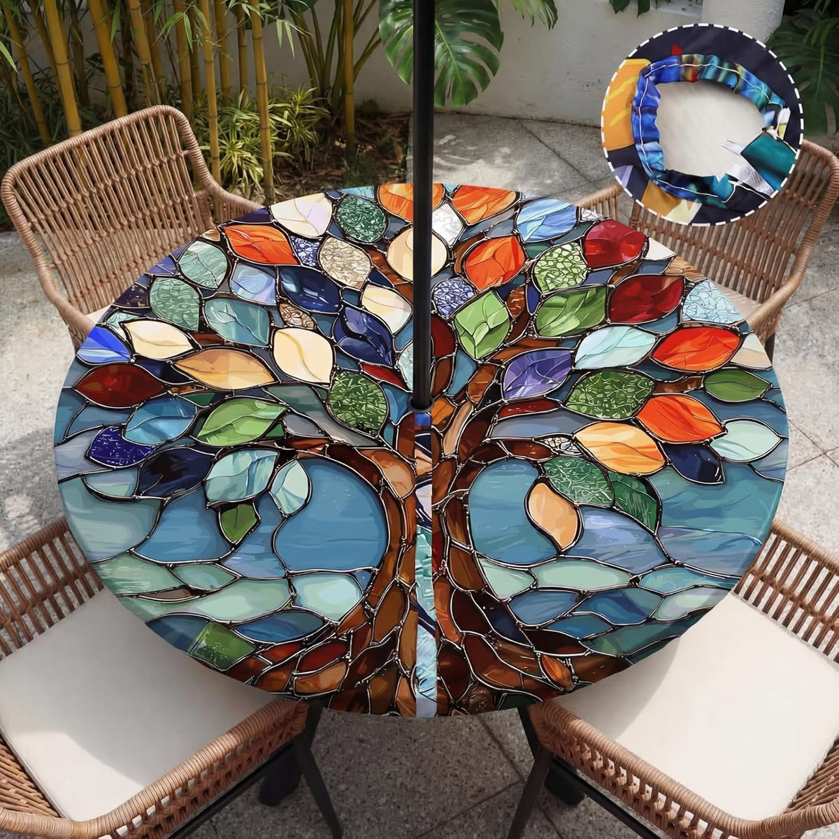 Hunnmingre Tree of Life round Tablecloth with Umbrella Hole, 45"-53"