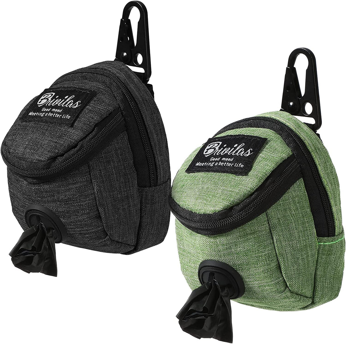 Talltalk 2 Pieces Dog Treat Pouch Pet Dog Poop Holder, Green, Black