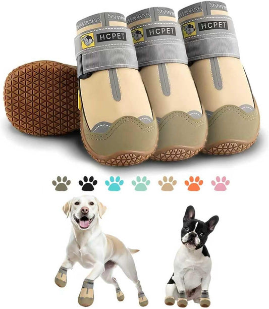 Dog Shoes for Dogs, Dog Booties for Dogs, Anti-Slip Dog Boots & Paw Protectors for Hot Pavement Winter Snow Hiking with Reflective Straps Khaki Size 6, 4PCS