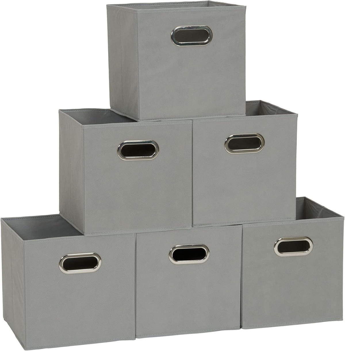 Household Essentials Fabric Storage Bins in Strong Poly‑Woven Fabric, Sturdy Chipboard Sides, Grommet Front Handle, Dove Gray Finish, Set of 6