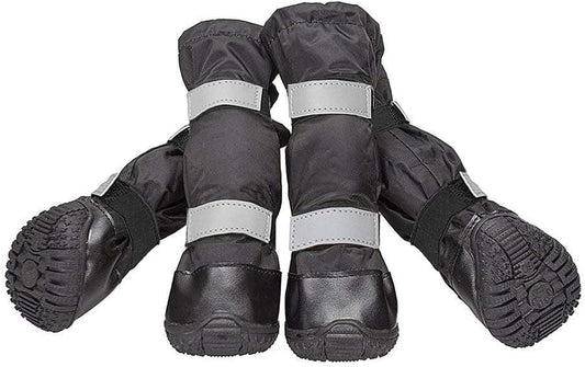 4 PCS Dog Boots Waterproof Dog Shoes with Reflective, Anti-Slip Pet Paw Protectors for Snowy, Rainy and Hot Pavement, Black, X-Large