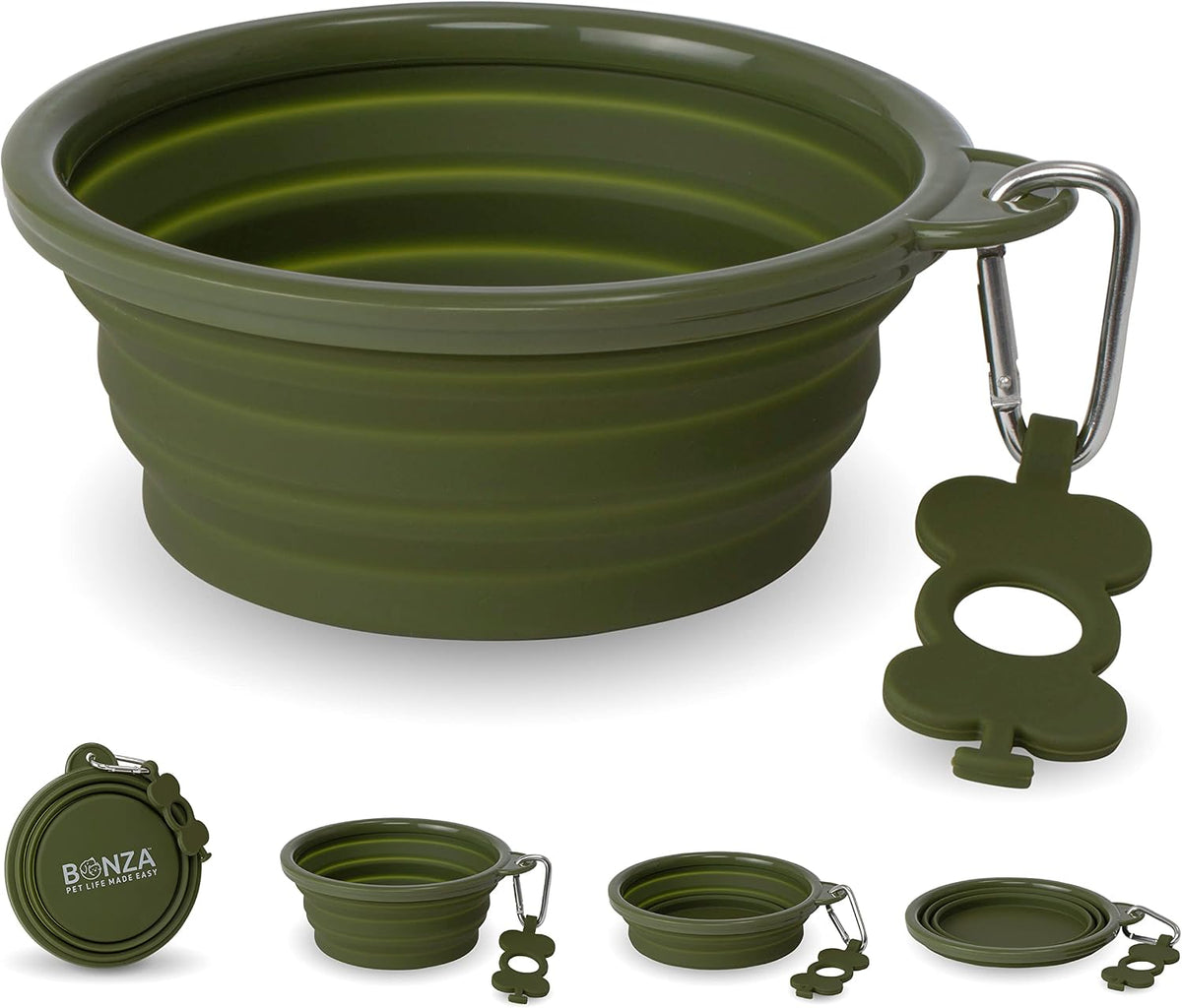 Bonza Collapsible Dog Bowl Large 33 Oz, Silicone Travel Bowl, Moss Green