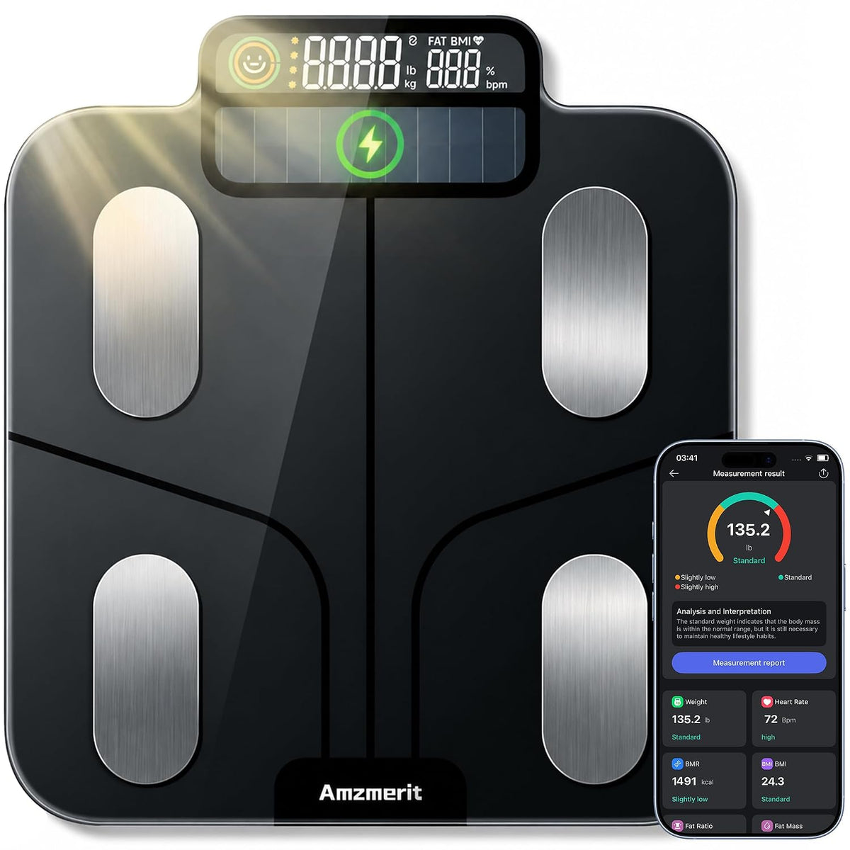 Solar Powered Smart Scale for Body Weight, No Disposable Batteries Required