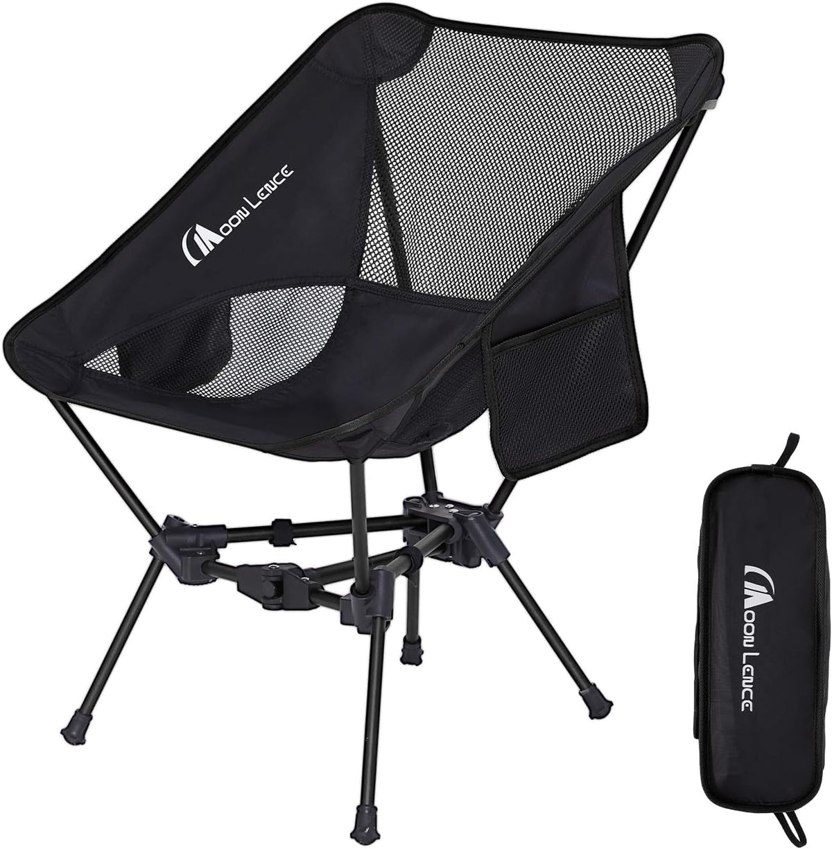 MOON LENCE Portable Camping Chair Backpacking Chair - the 4Th Generation Ultralight Folding Chair - Compact, Lightweight Foldable Chairs for Hiking Mountaineering, Beach (Black-1Pack)