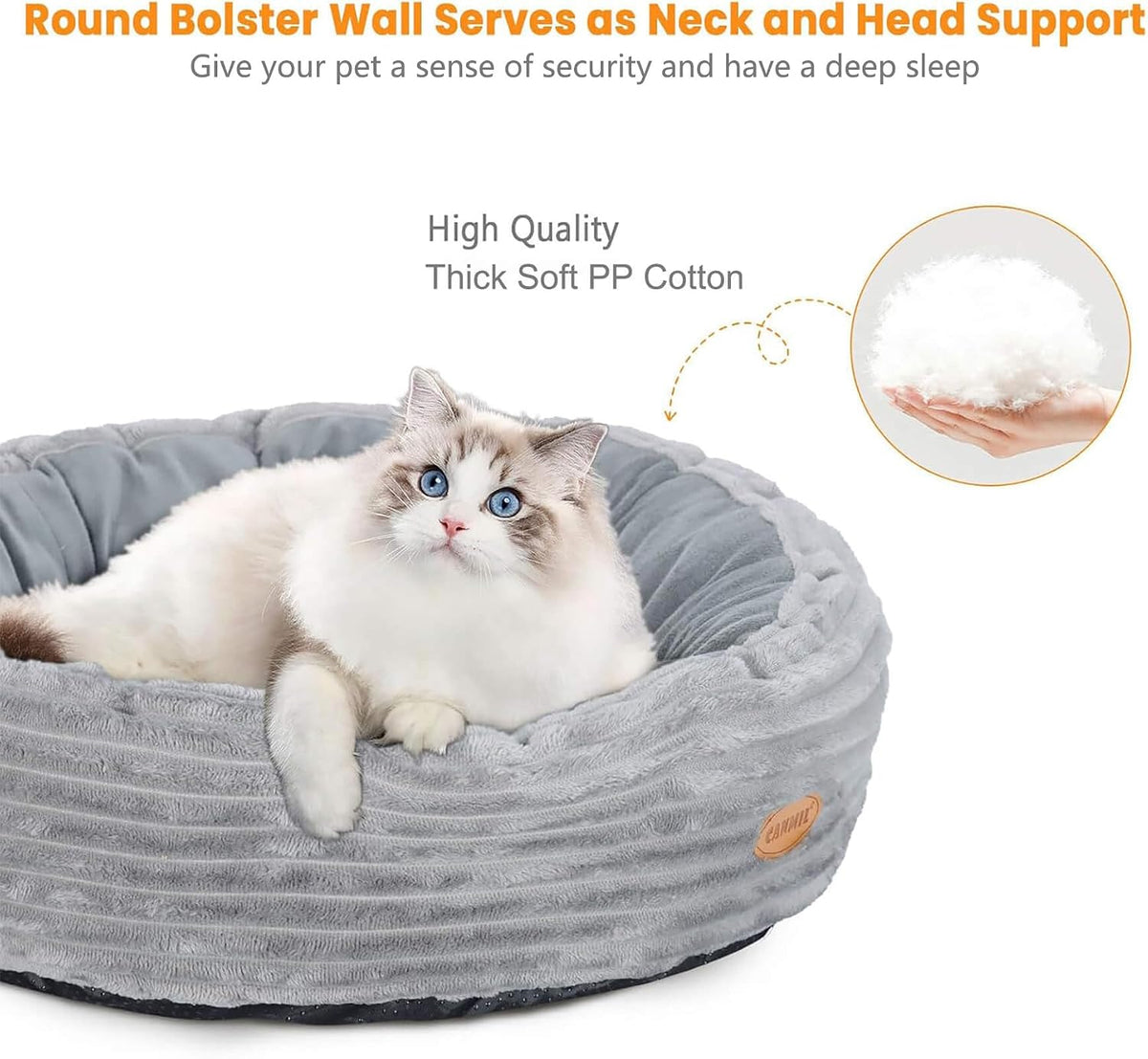 Heated Cat Bed for Indoor Cats, 20’’ Electric Cat Heated Bed Pet Warming Bed for Cats and Small Dogs, Washable Calming round Donut Pet Bed with Heating Pad, Indoor Use