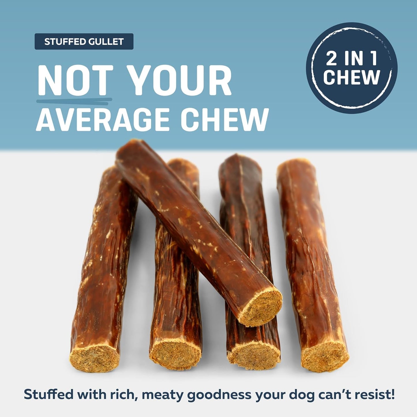 Big Lu - 5-6 Inch Stuffed Beef Jerky Sticks for Dogs, 20 Count, Premium All-Natural Gullet Chews, High-Protein, Easily Digestible, Supports Dental Health and Joint Mobility