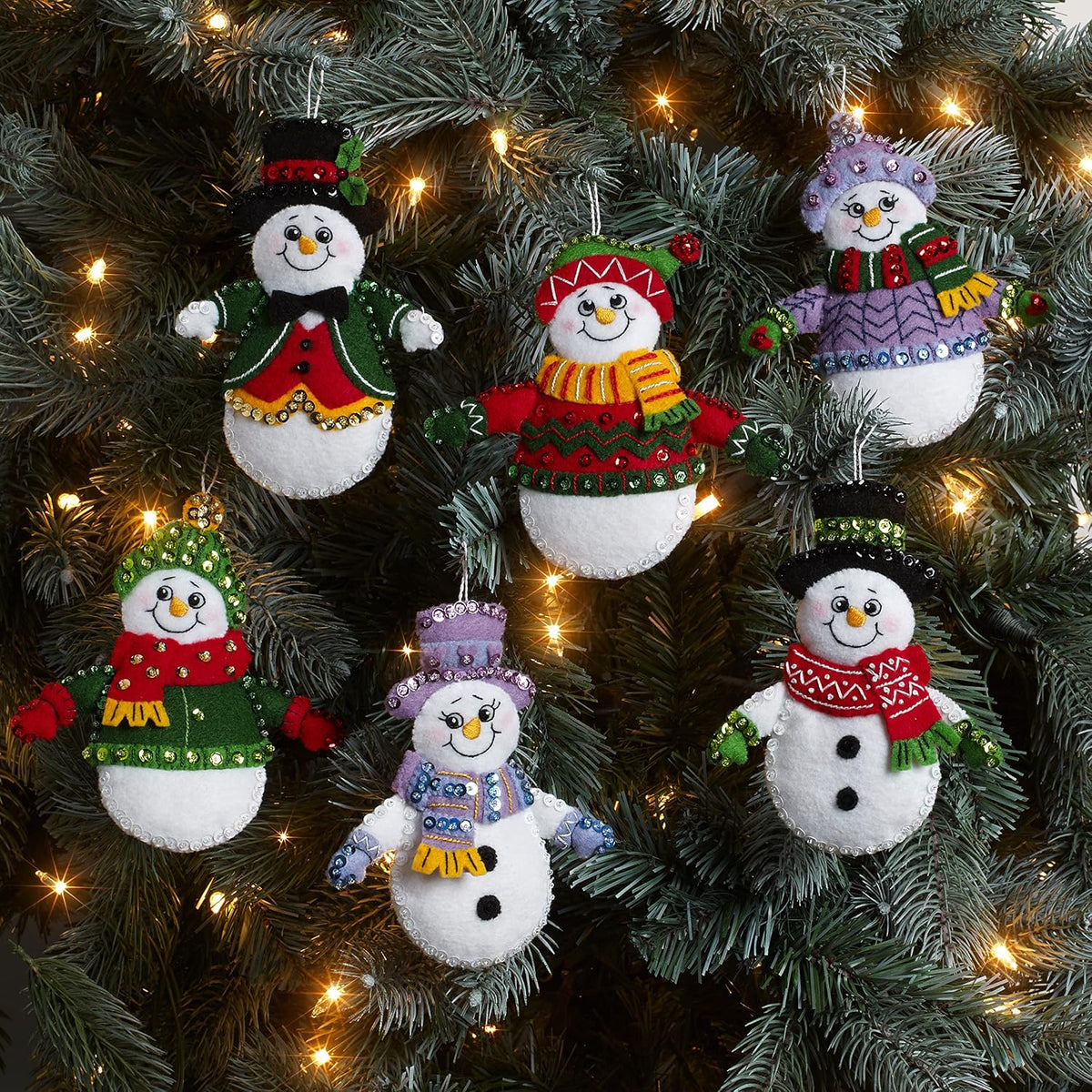 Bucilla Felt Applique 6 Piece Ornament Making Kit, Snow Much Fun, Perfect for DIY Arts and Crafts, 89492E