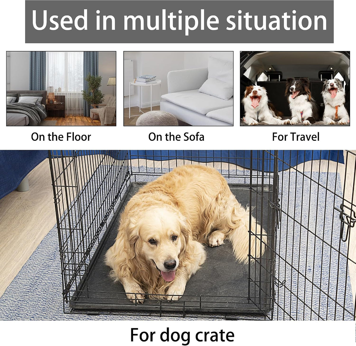 KHONSU PET Dog Bed Mat for Crate 1.1In Slim Cooling Pad Reversible Flannel & Waterproof Canva for XXXL Dogs up to 130 Lbs, Fits 54"X33" Basic Crate