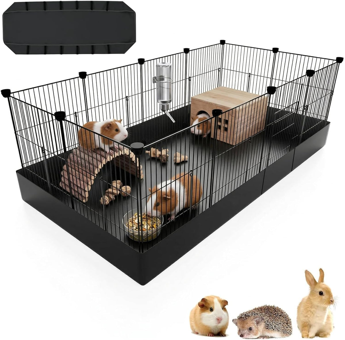 PAWING 12 Panels Small Animal Playpen with Waterproof Mat - Durable Metal Wire Yard Fence for Guinea Pigs, Kittens, Hamsters, Hedgehogs - Indoor & Outdoor Pet Cage