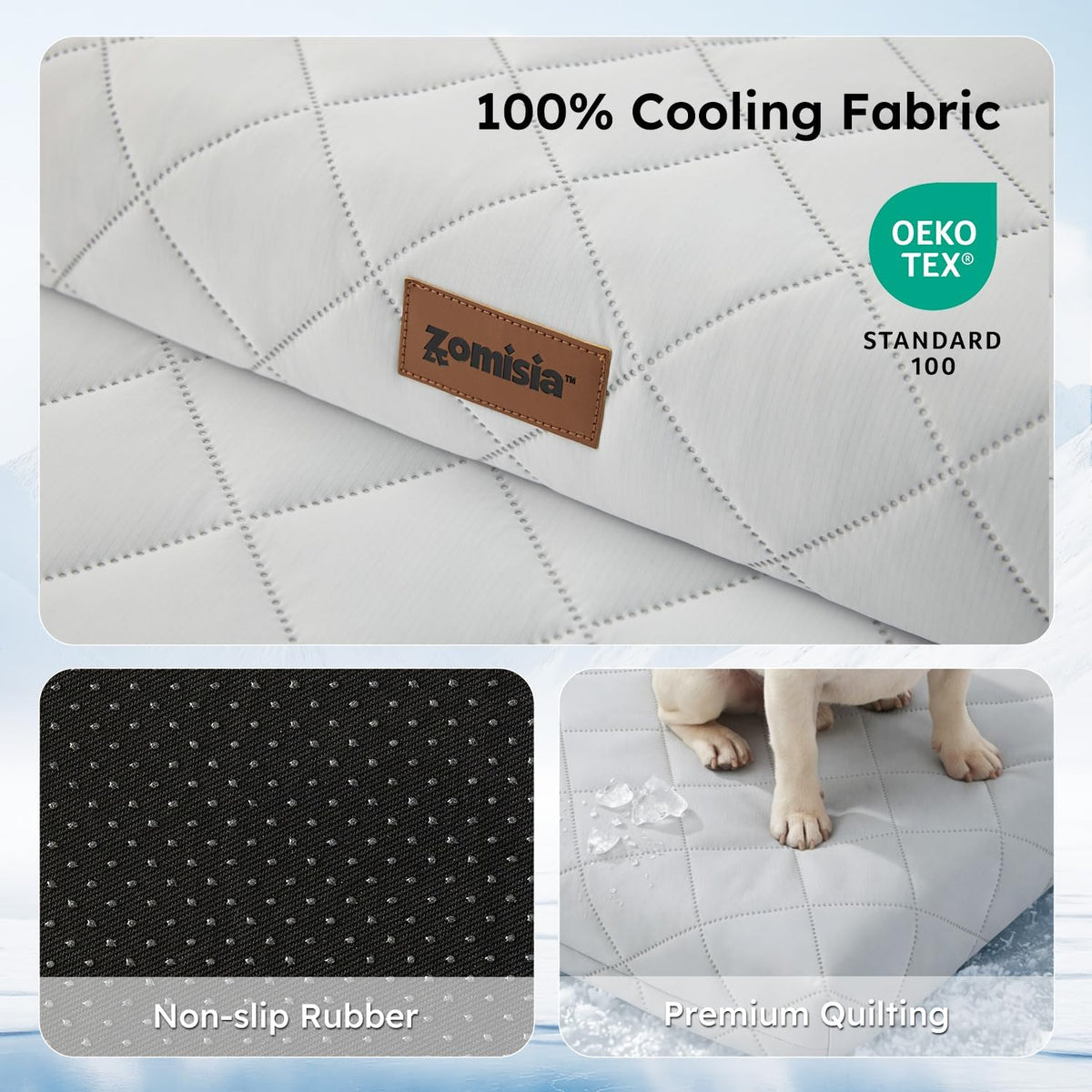 ZOMISIA Cooling Dog Bed for Crate, Q-Max>0.5 Cooling Mat with Removable Washable Cover, Orthopedic Egg Crate Foam Summer Pad for Extra Large Dogs, 41X27 Inch, Grey