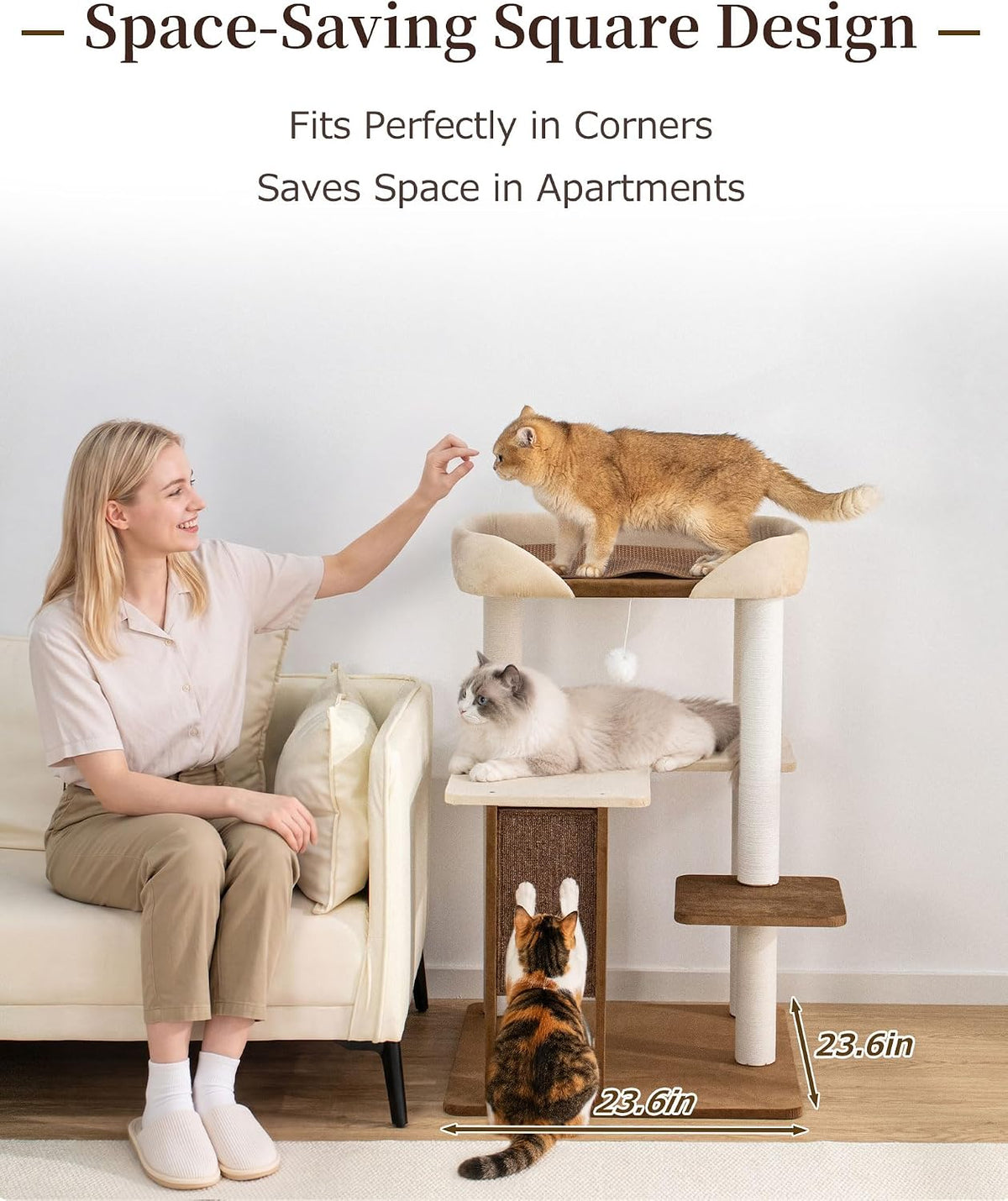 37.5" Cat Tree for Large & Senior Cats with Low Step & Sisal Board