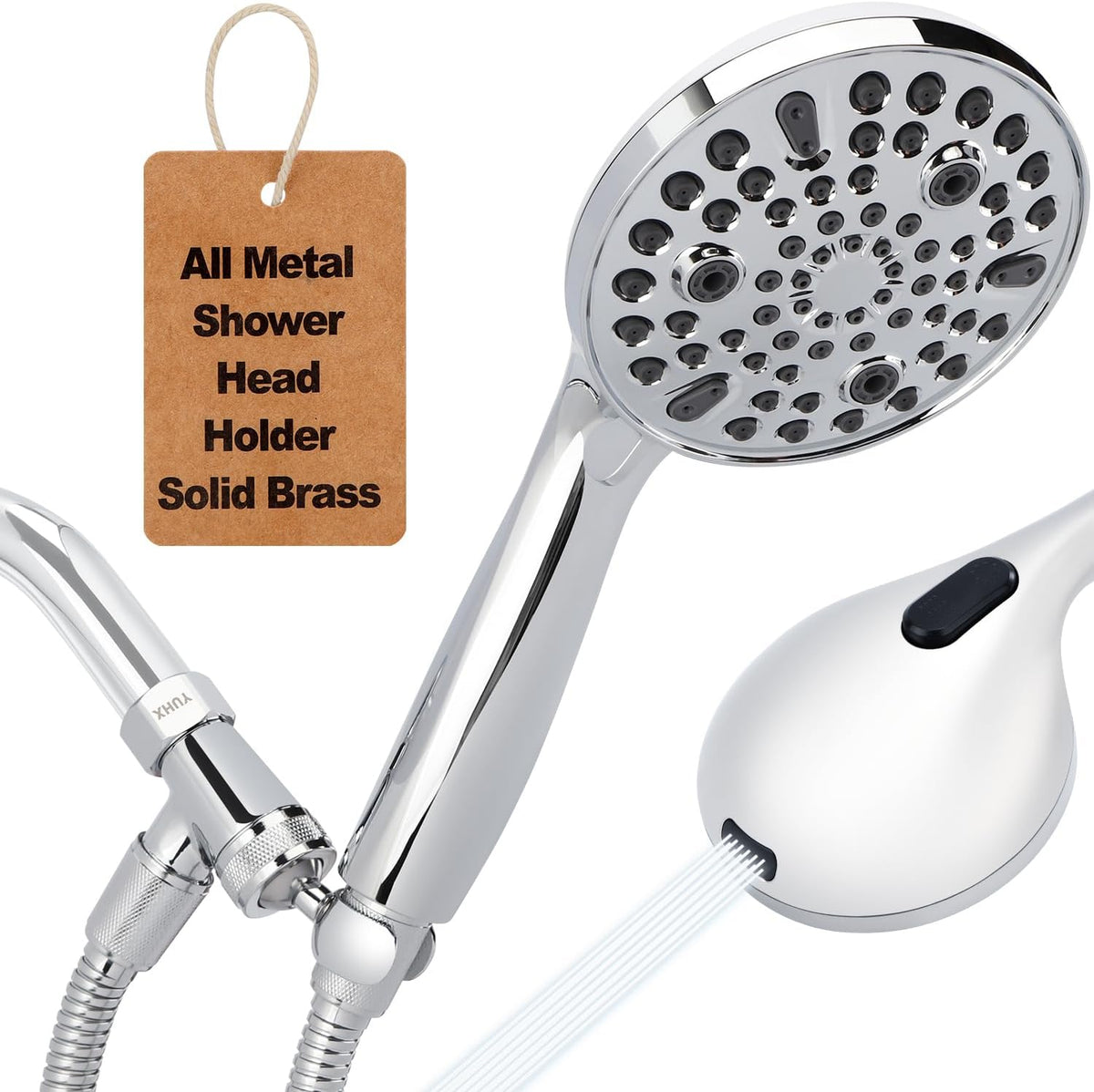 Shower Head with Handheld - Long Hose and All Metal Holder, High Pressure