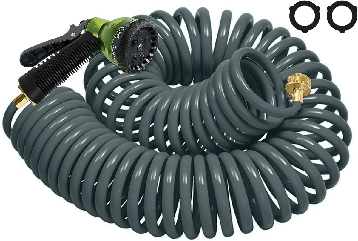 Coil Hose 50FT EVA Coil Garden Hose with 3/4'' Brass Connector