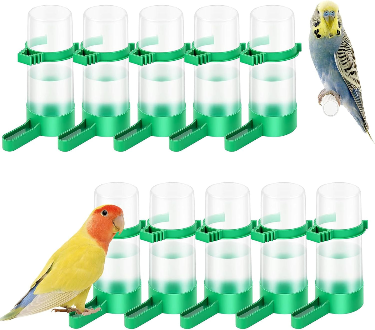 10 Pcs Mini Bird Water Dispenser for Cage, 2 OZ Automatic Gravity Bird Waterer Feeder Bottle, No Mess Small Parrot Drinking Bowl for Finch, Canary, Budgie, Quail, Breeding Aviary Supplies