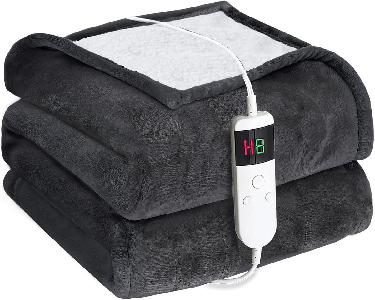 Electric Heated Blanket Throw Size 50''X60''-Control Heating Blanket, Soft & Warm Flannel 10-Level Temperature Control, 8 Hours Auto Off, Rapid Heating & Overheat Protection
