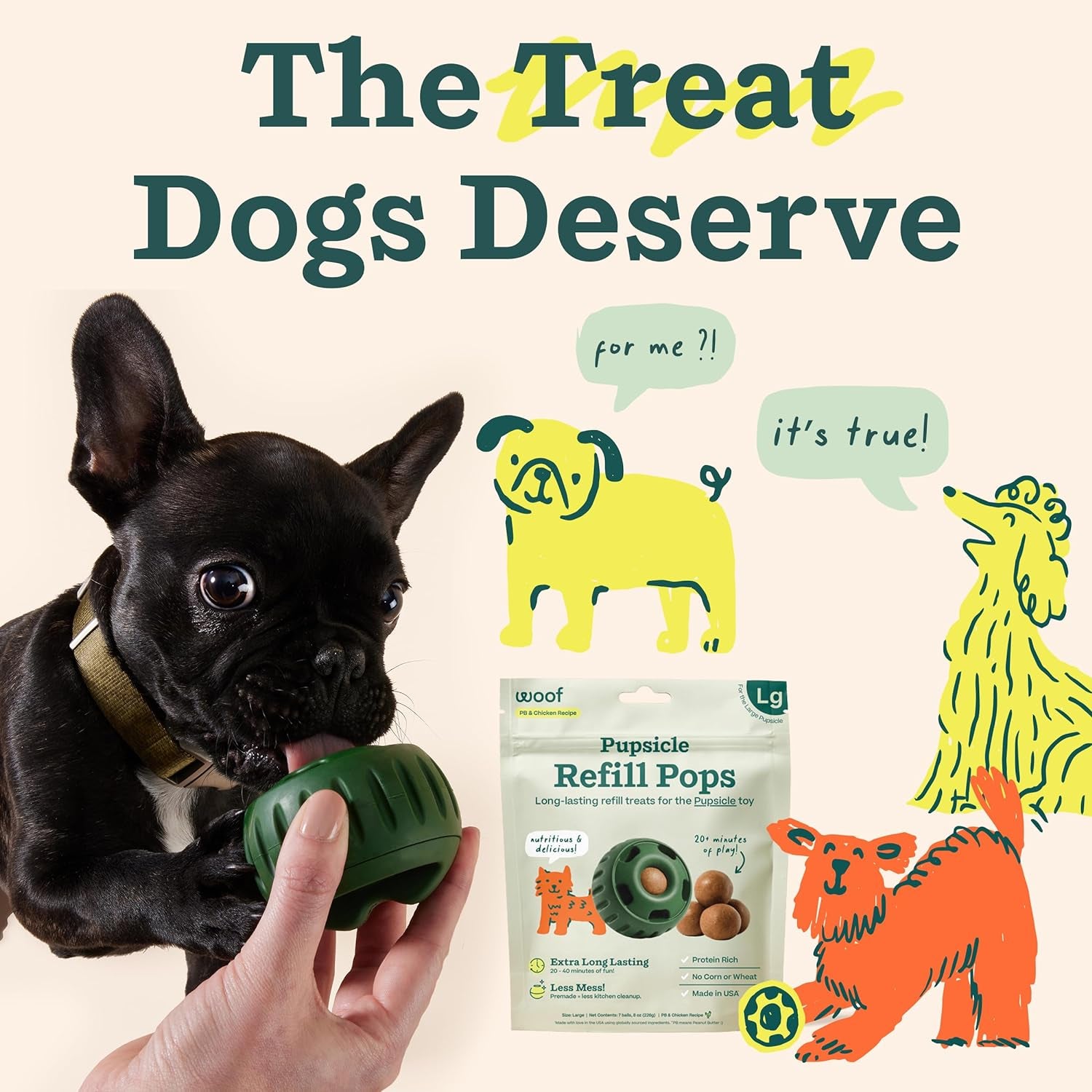 WOOF Pupsicle Chicken Refill Pops, Delicious Long Lasting Dog Treats, Wholesome Ingredients, Pre-Made Large Pupsicle Refills Pops- for Dogs 25 - 75 Lbs - 7 Count
