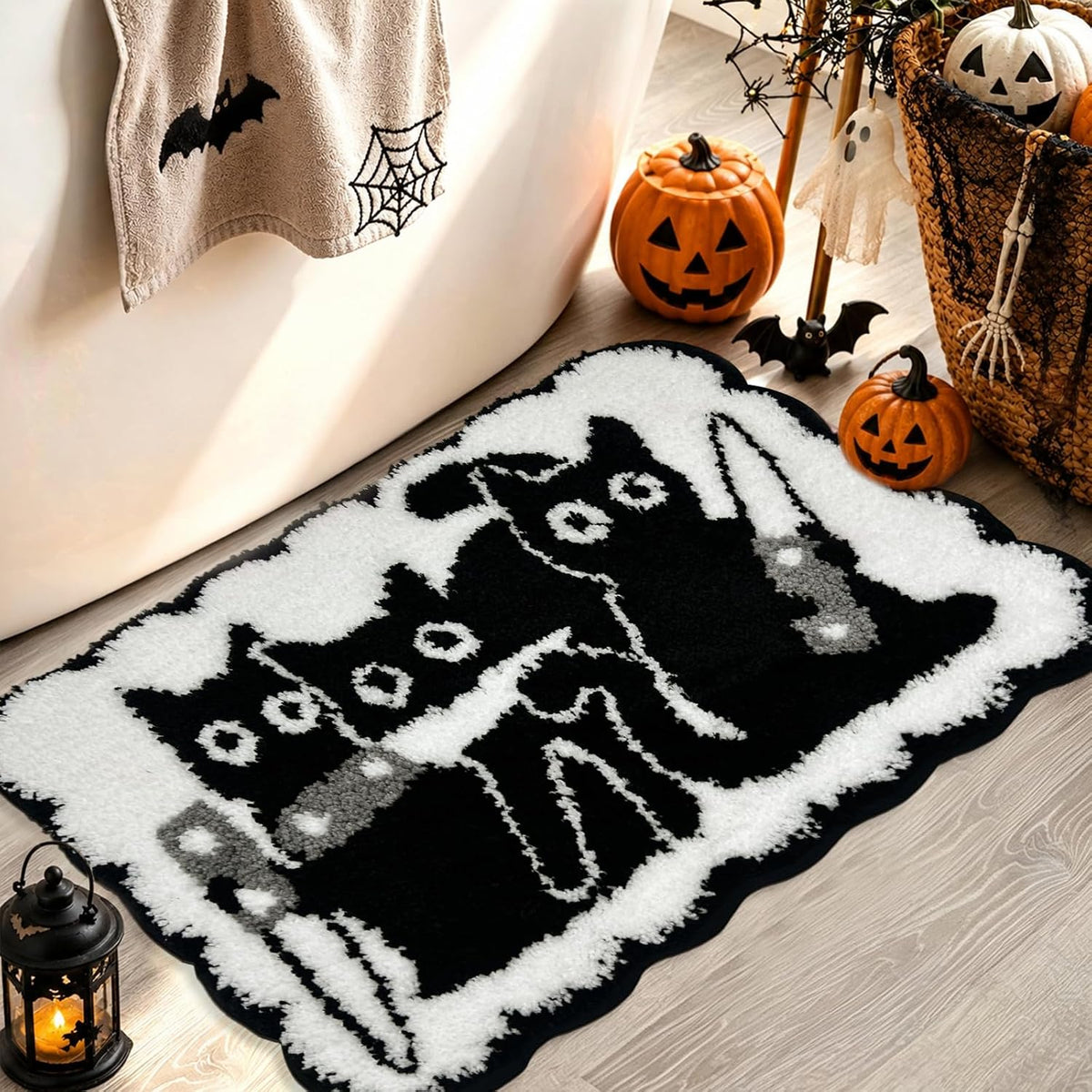 MEHOFOND Halloween Black Cats Non-Slip Bathroom Rug, Door Mat 17X24 Inch