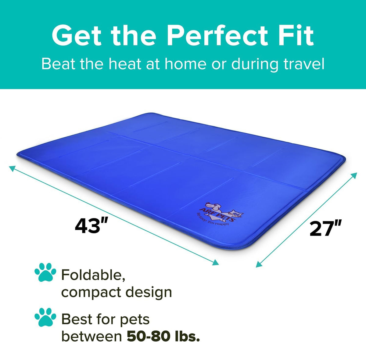 Arf Pets Dog Cooling Mat - Solid Gel Self-Cool Pad | Durable & Non-Toxic