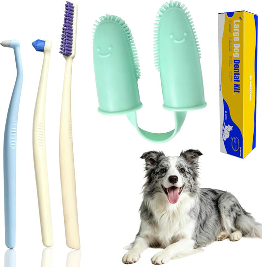 Dog Toothbrush Kit with Long-Handle Brushes and Dog Finger Toothbrush