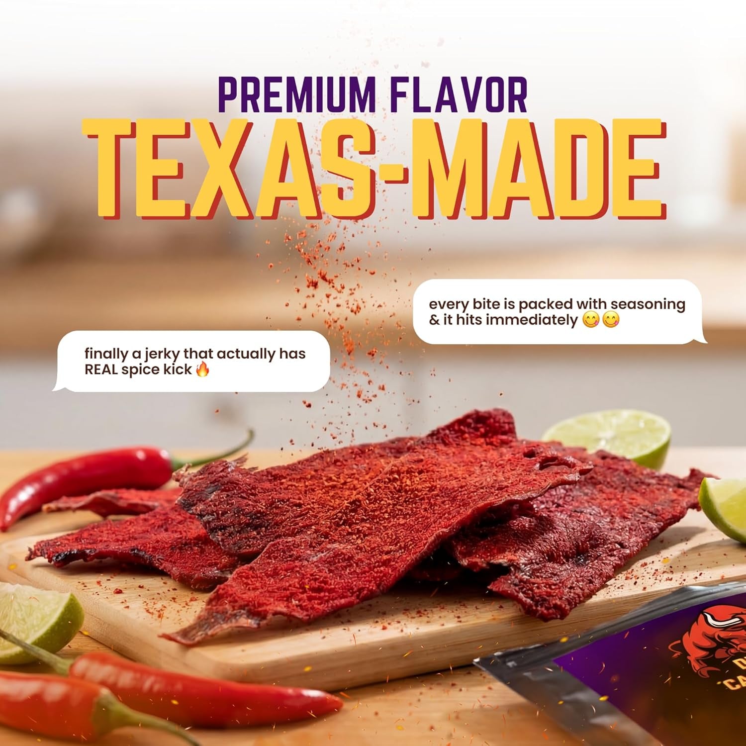 Tizon Lumbre Carne Seca - Spicy Fuego Beef Jerky Snack, Premium Mexican-Style Dried Beef, 2Oz Resealable Pouch, No Added Hormones, USA Made