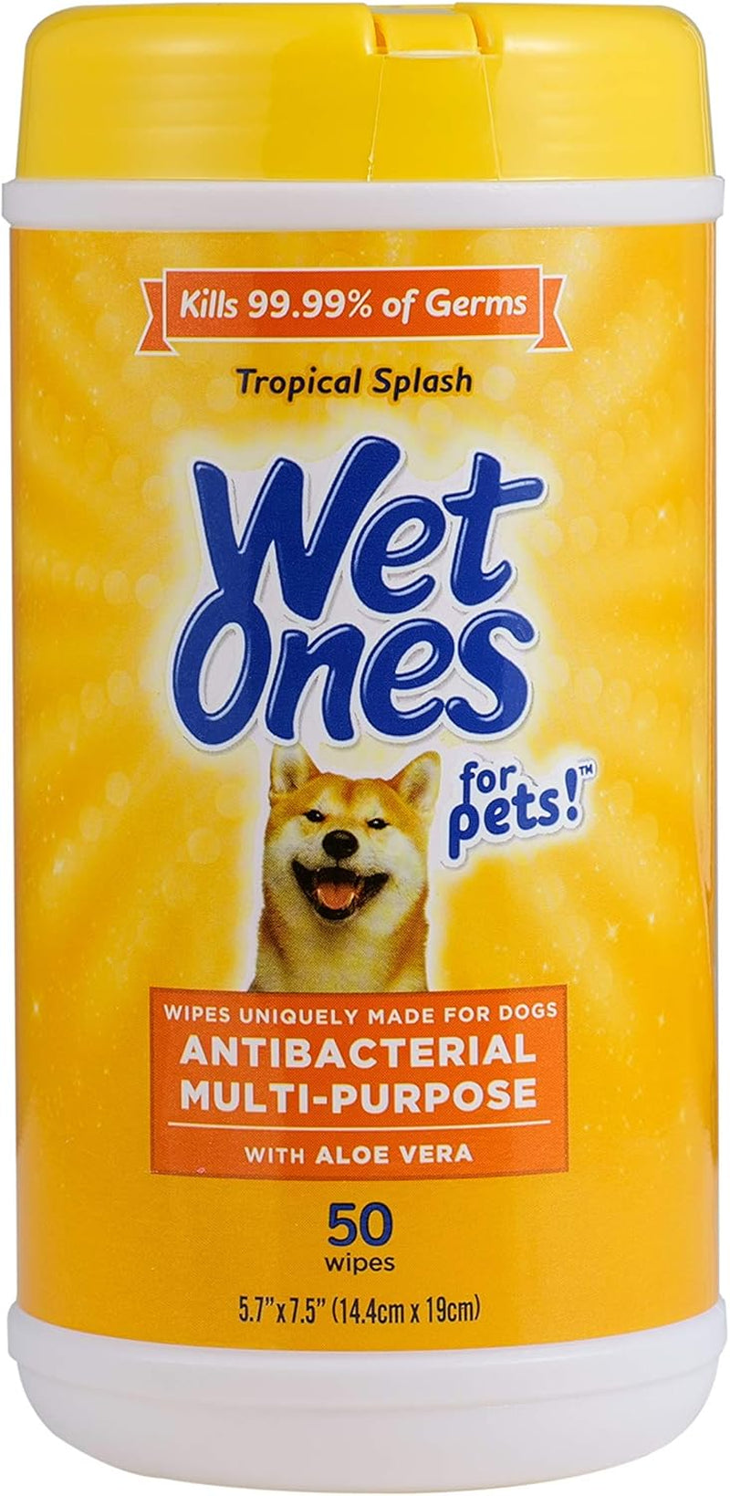 Wet Ones for Pets Antibacterial Dog Wipes, Multi-Purpose Grooming Wipes with Aloe Vera for Paws, Face & Body, Easy Cleanups between Baths, Tropical Splash Scent, 5.7 in X 7.5 In, 50 Count - 3 Pack