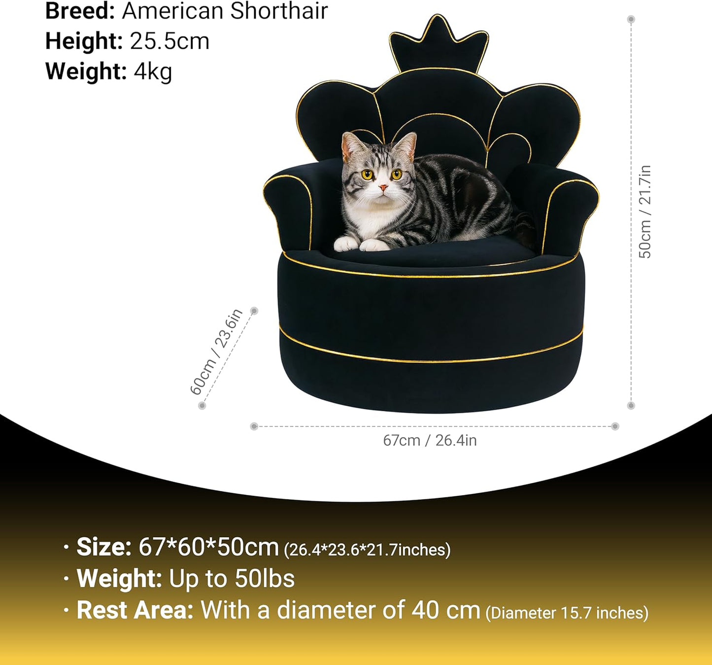 Premium Pet Sofa – Holland Velvet Dog and Cat Throne Chair, Black & Gold Design, Cozy & Soft, Scratch-Resistant & Durable, Perfect for Home Décor & Pet Lovers