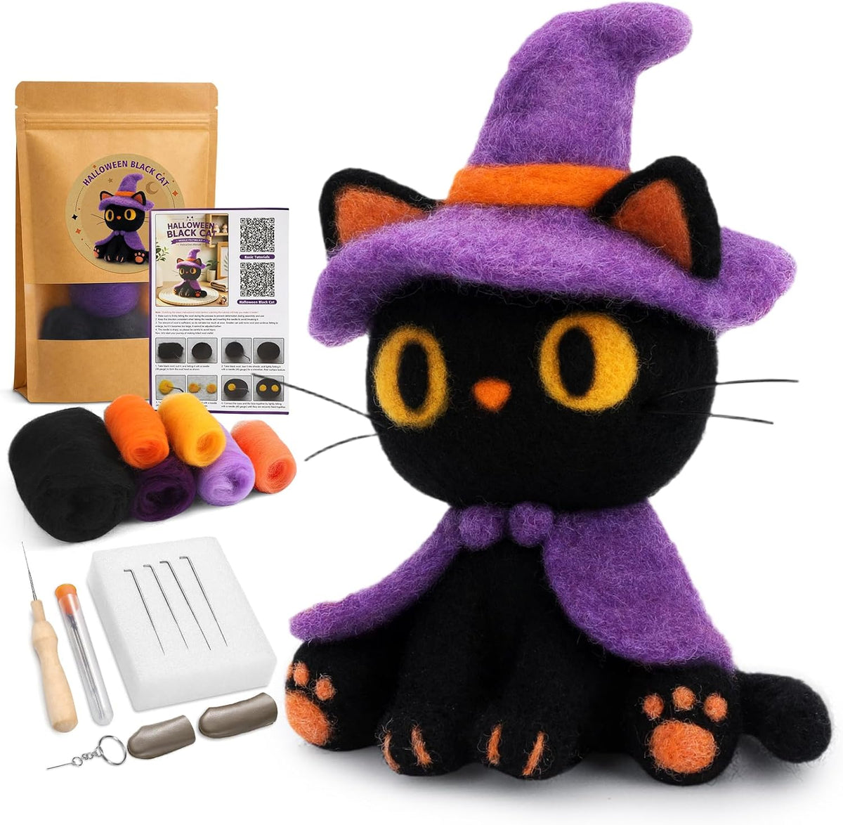 OEHPICC Needle Felting Kit for Beginners, Halloween Black Cat Felting Kit