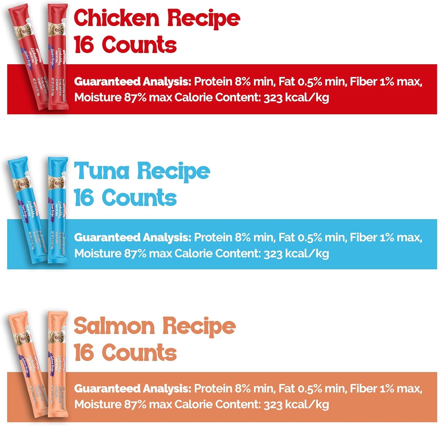 Beefeaters Wet Cat Treats Lickable 48 Count Puree Variety Pack - Salmon Tuna Chicken for Hydration & Training, Grain Free Taurine Enriched High Moisture, Lickable Cat Treats Squeeze up for Picky Eater