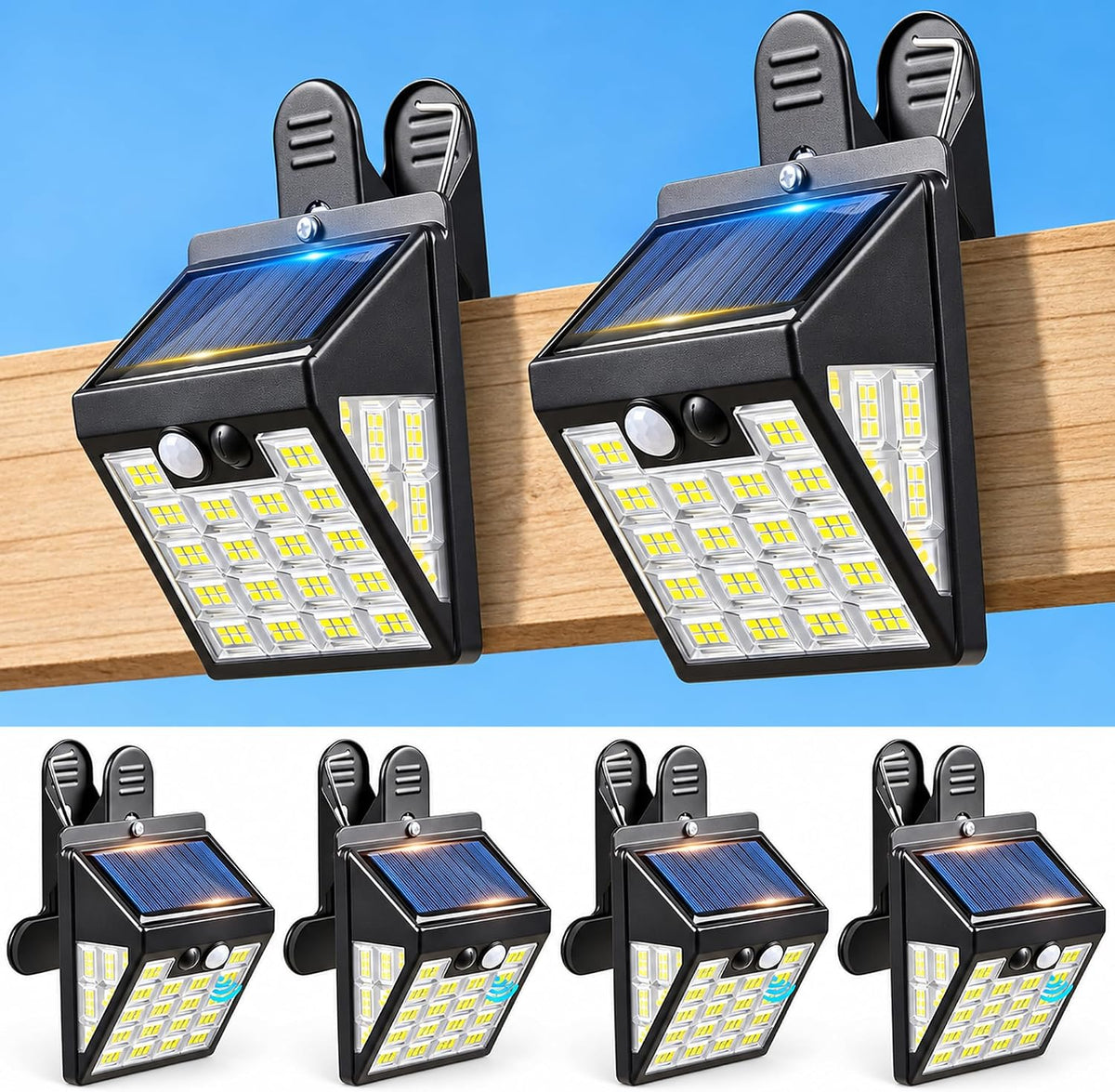 160Leds Clip on Solar Lights Outdoor, Motion Sensor Outdoor Lights, Clip on Solar Fence Lights Outdoor, IP65 Waterproof Solar Lights for Deck Yard Garden Camping (4 Pack)