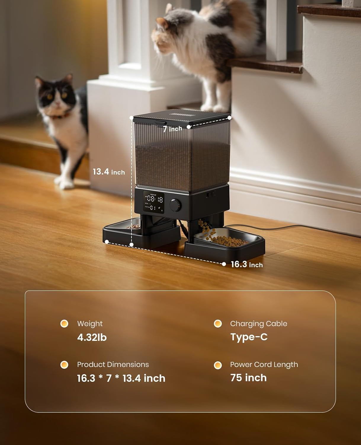 Oneisall Automatic Cat Feeder for 2 Cats, 20 Cups/5L Automatic Cat Food Dispenser for Small Pets Indoor, Timed Cat Feeder for Dry Food