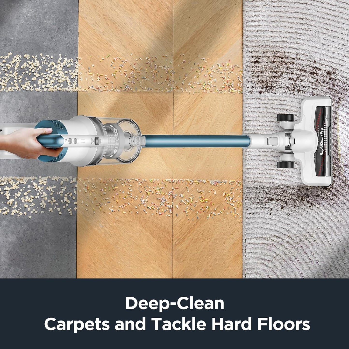 Eureka Rapidclean Pro NEC280TL Cordless Stick Vacuum Cleaner – Lightweight 5.3 Lbs, 40-Min Runtime, LED Headlights, 3 Power Modes, Ideal for Pet Hair, Hard Floors & Carpets