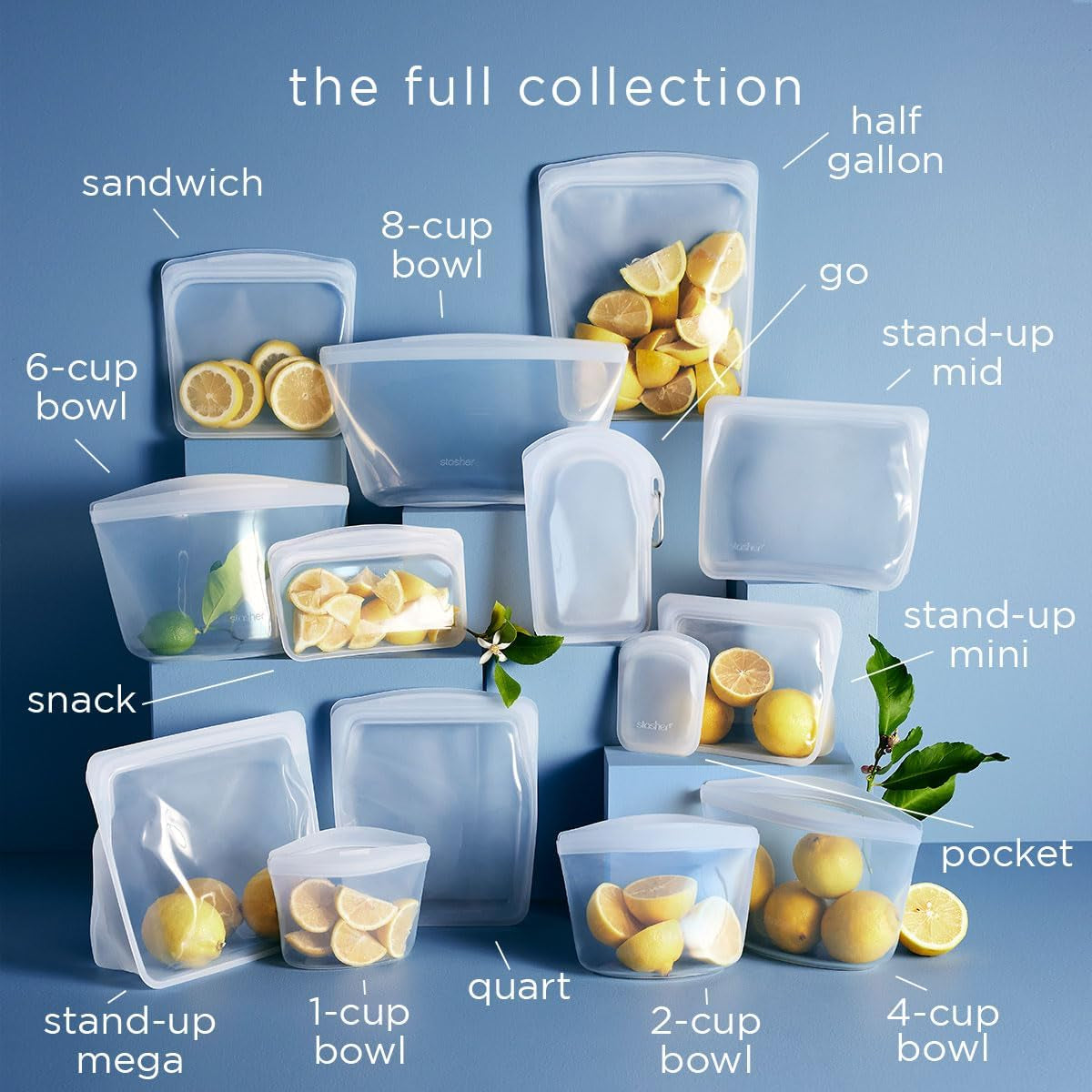 Stasher Premium Reusable Silicone Food Storage Bags, 3-Pack, Clear